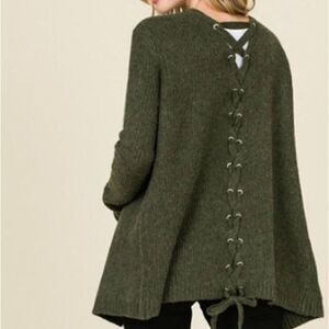 Lumière and Company Back Lace-up Olive Green Oversized Cardigan Sweater Sz Large